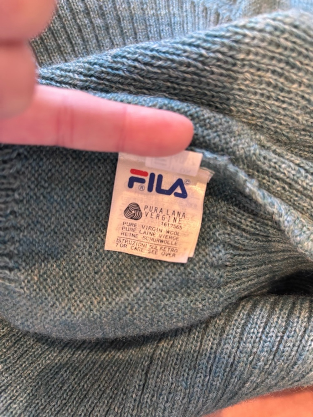 Vintage Fila Made in Italy Virgin Wool Sweater Green Crewneck Mens M 90s Knit - Picture 8 of 8